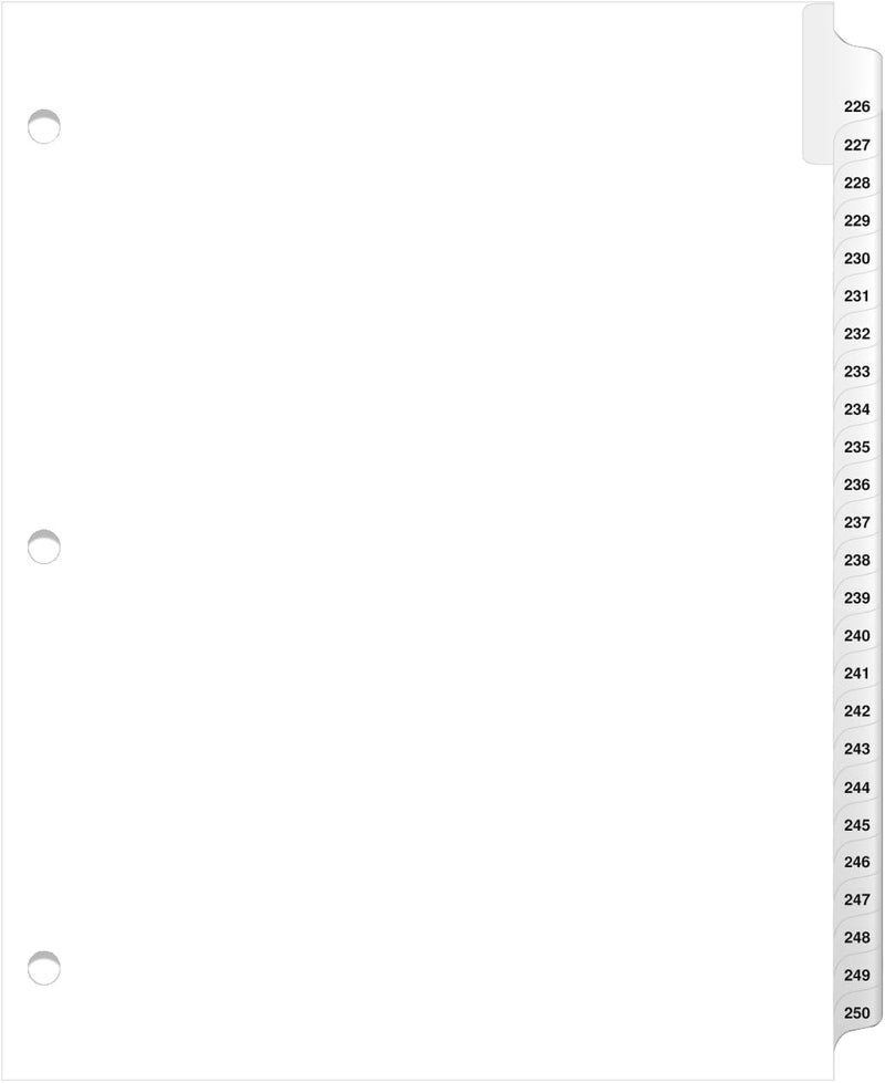® 3 Hole Punched Side Collated Exhibit Tabs - AVE Style Bold Tabs Letter Size - 226-250-Set
